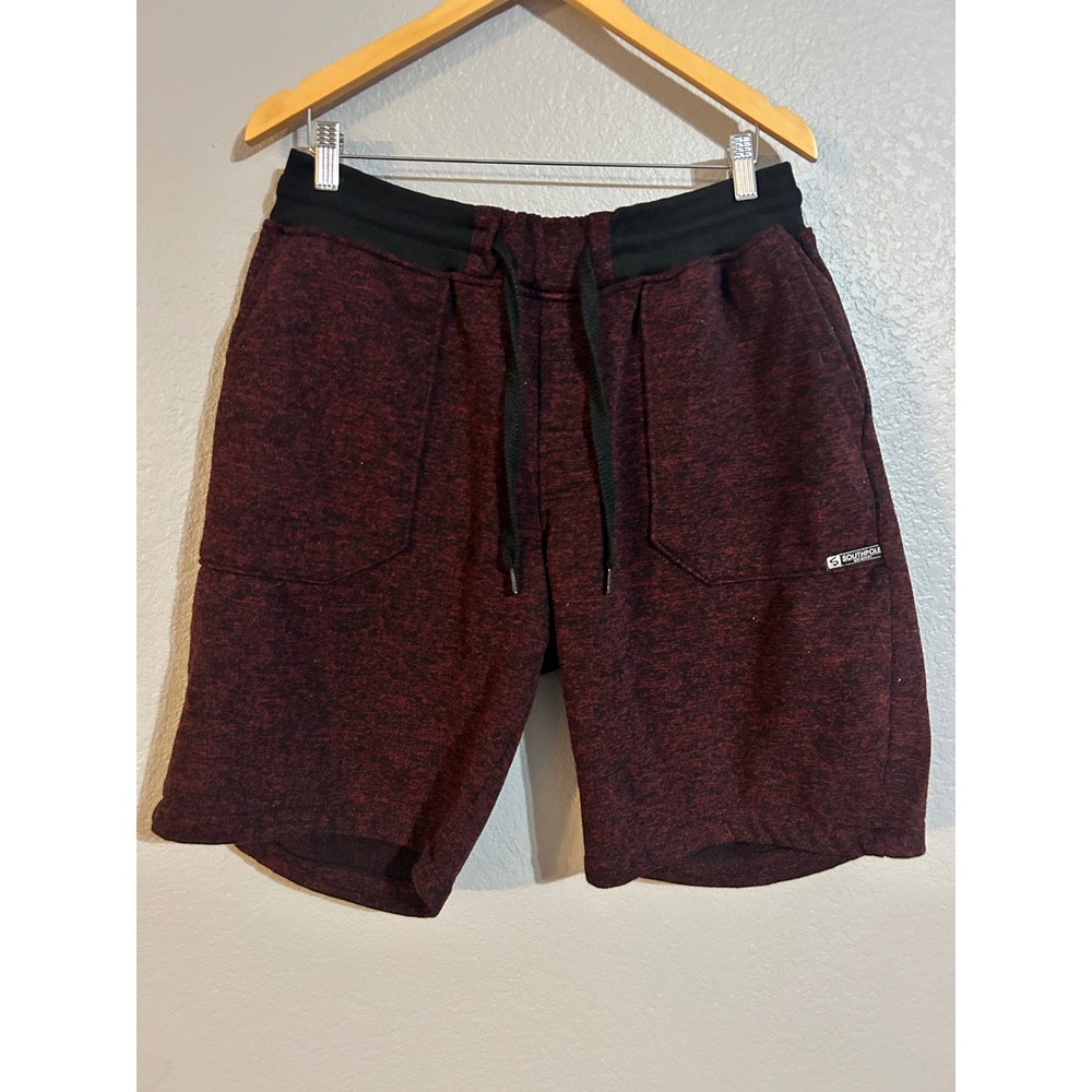 Southpole Mens Fleece Sweat Shorts Burgundy Black Marl Knit Drawstring Large